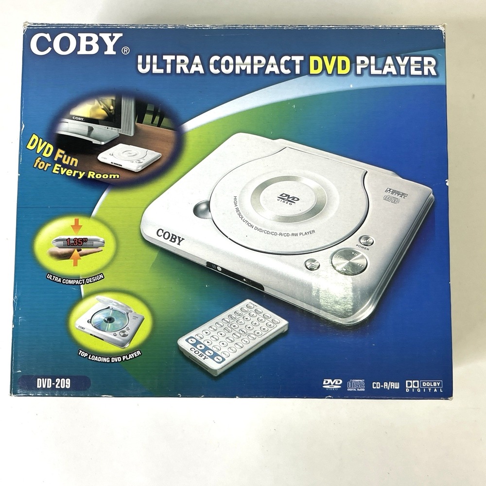 Coby Ultra Compact DVD Player Model: DVD-209 Silver Brand New Open Box Complete‎